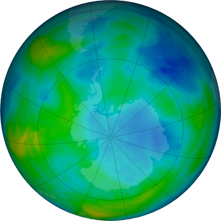 Antarctic ozone map for 14 June 2020